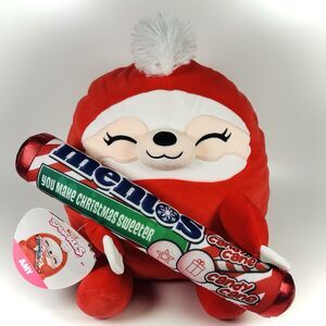 New Zuru Snackles Amy Sloth 14" Plush Holding Mentos Candy Cane Winter Christmas